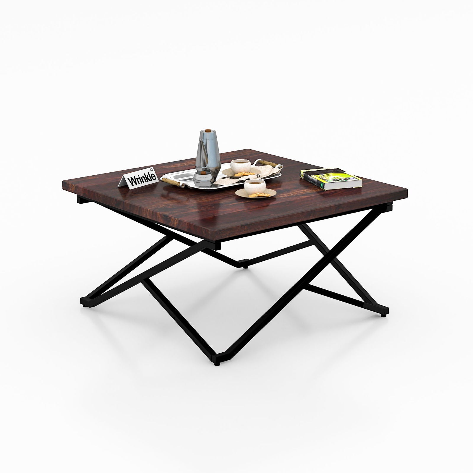 Luxurious Metal  Coffee Table Walnut Top in Sheesham Wood - Furnishiaa -  -
